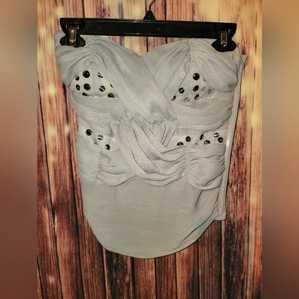 Mandee Sleeveless Fitted Tube Style Top -Size Small -NWT -Gray with Sequins